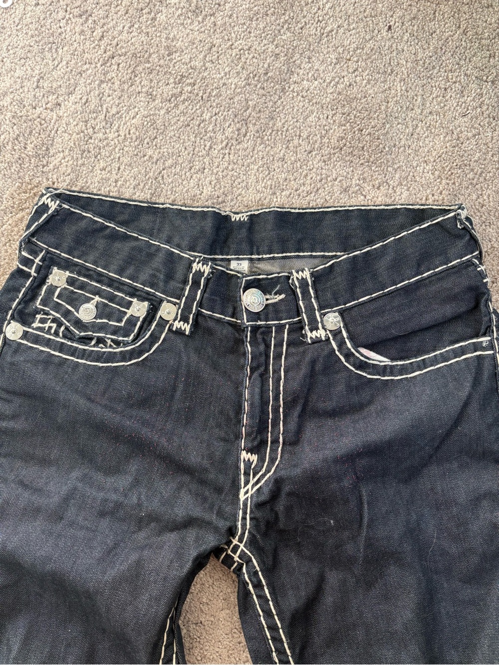True Religion Indigo Jeans with White Contrast Stitching - Picture 3 of 5
